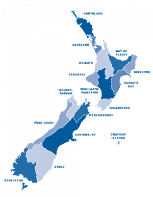 Map of New Zealand's Civil Defence Groups